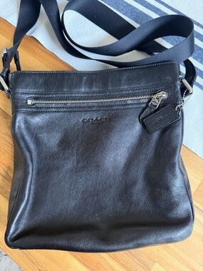 Coach Black Leather Messenger Bag with Silver Hardware